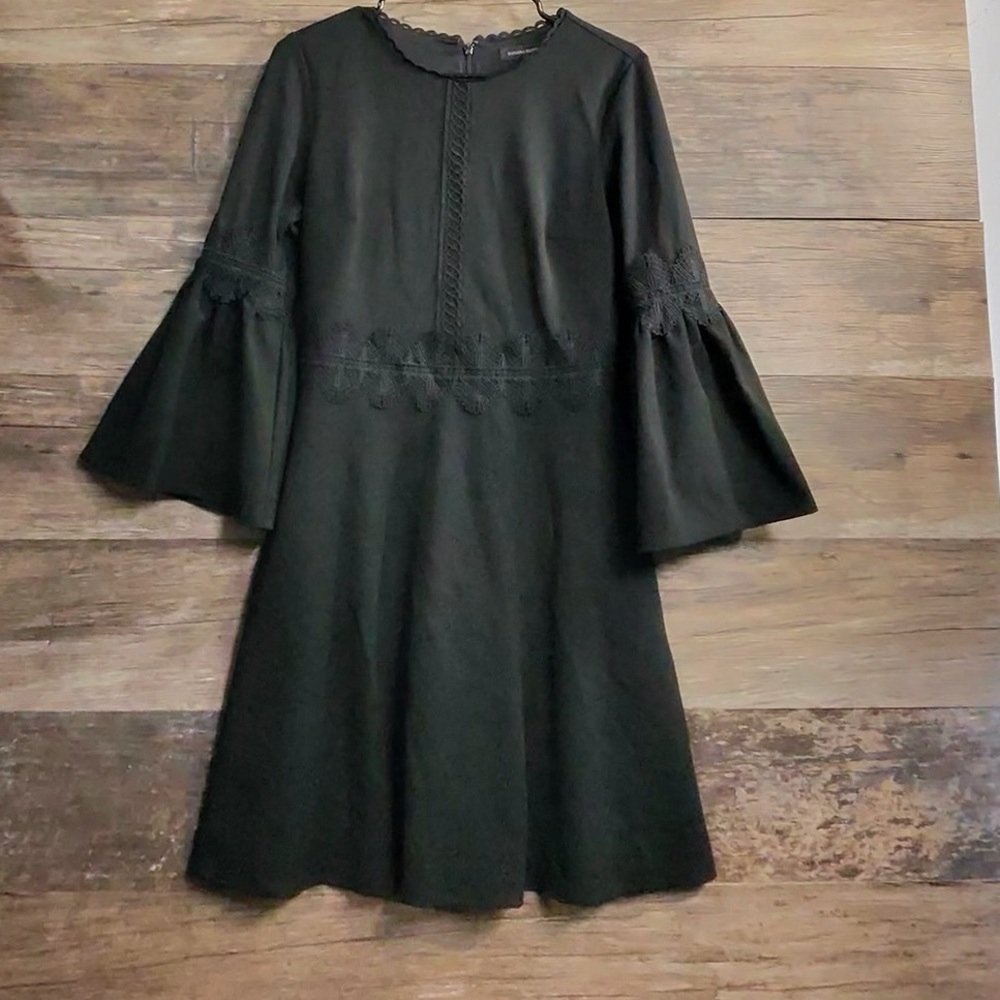 Banana Republic Black Long Sleeve Dress with‎ Lace Trim